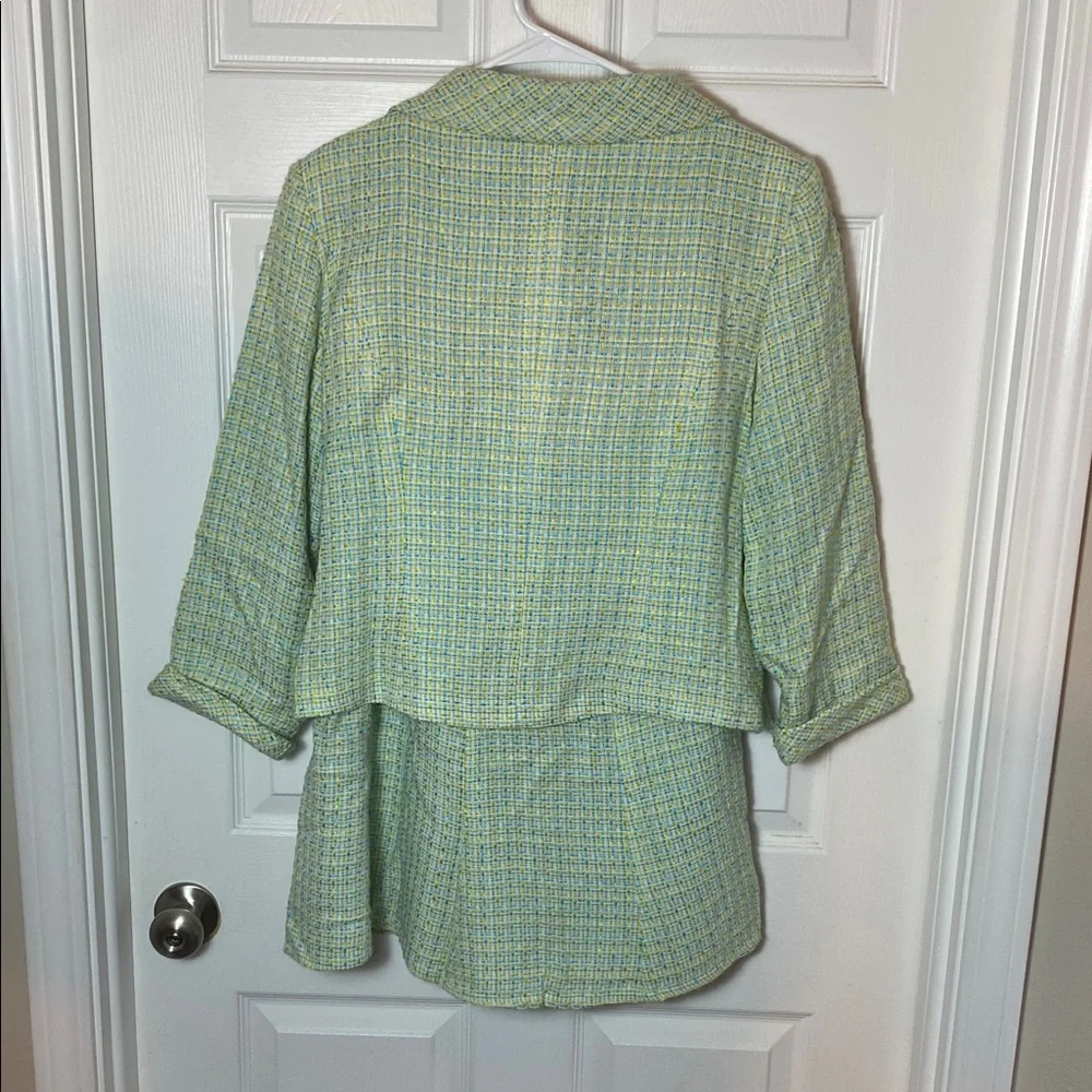 Dana Buchman Women's Yellow and Blue Tweed 2 Piece Skirt Suit Blazer Jacket - Picture 5 of 13